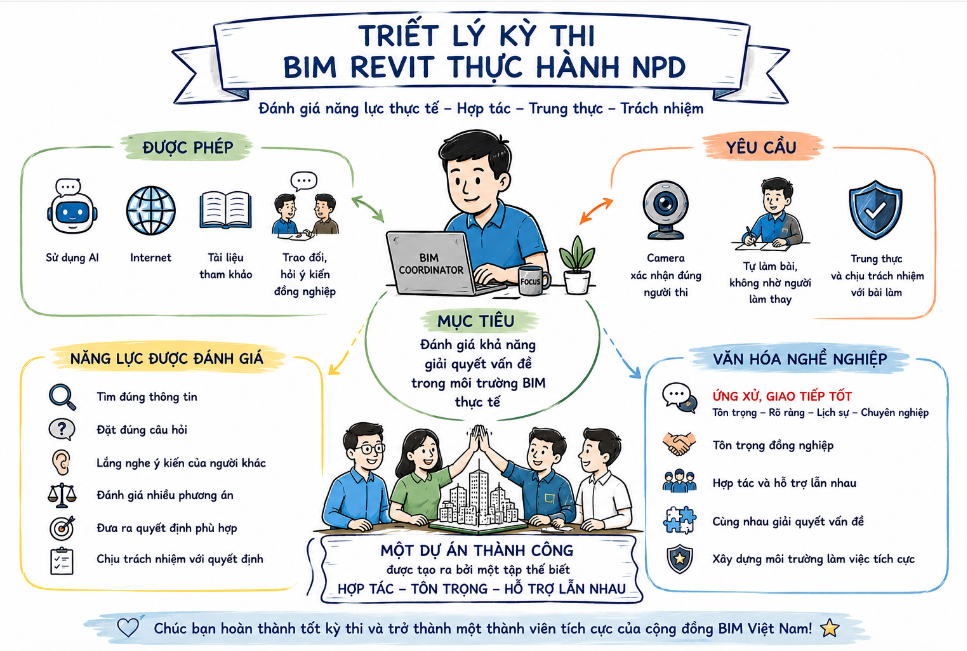 Quy ước tham gia kỳ thi của TT BIM Revit thực hành NPD liên kết với PV Kiến trúc Miền Nam