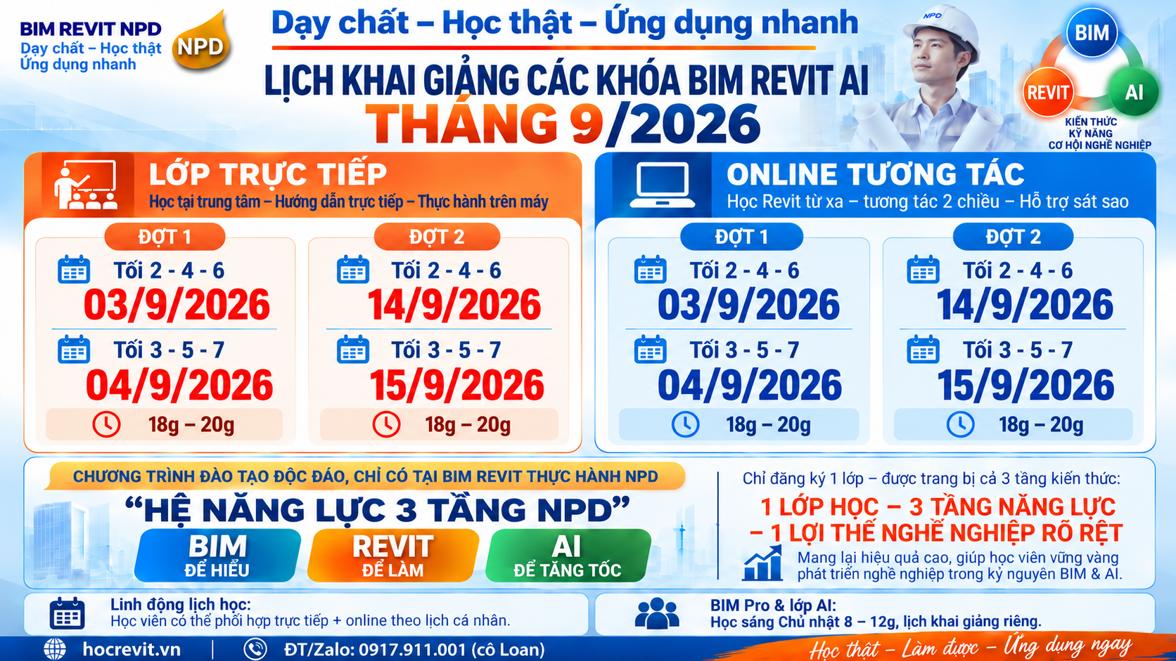 LỊCH KHAI GIẢNG CÁC KHÓA HỌC REVIT