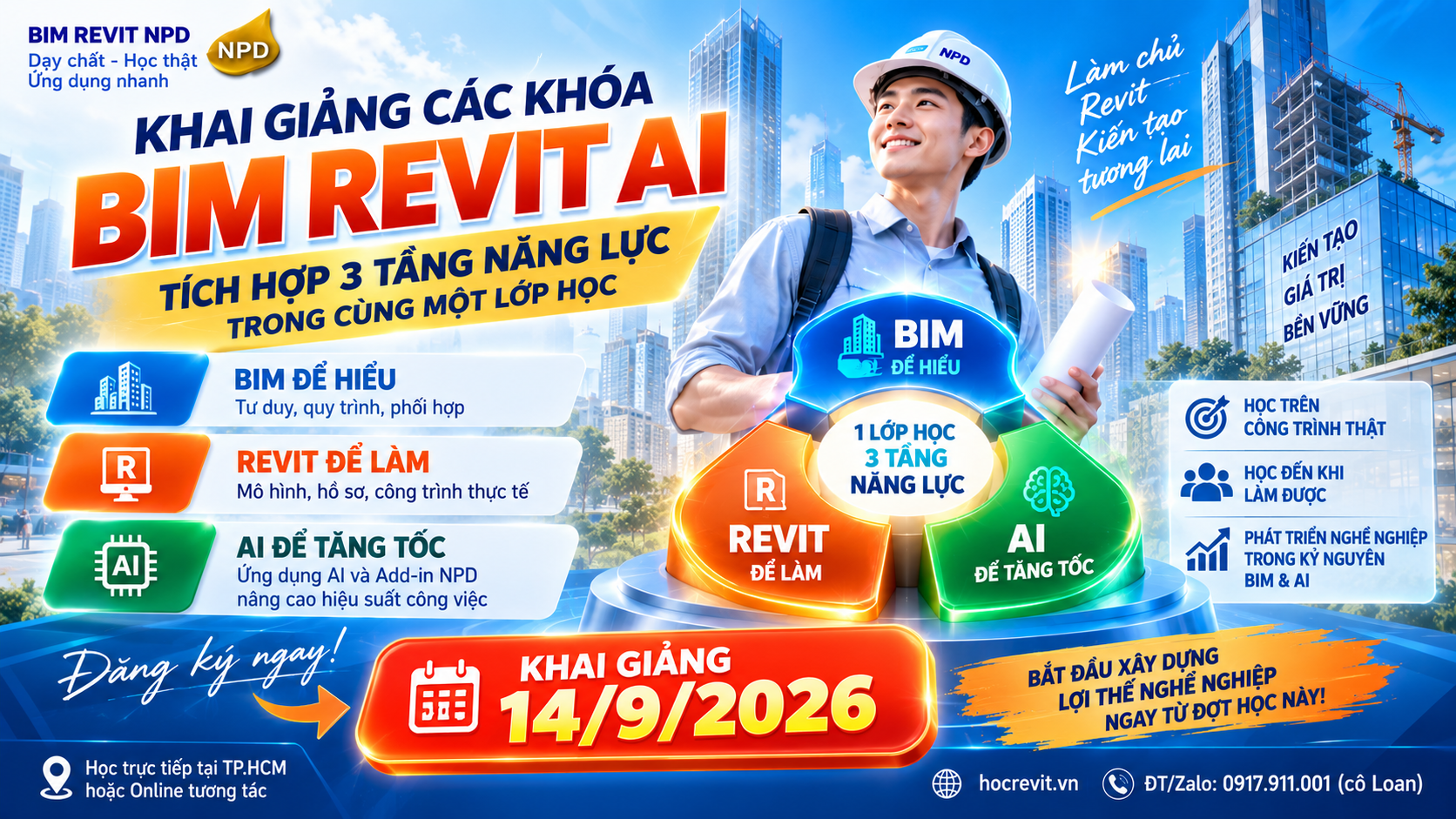 Khai giảng ngày 14 tháng 9 năm 2026: các khóa BIM REVIT AI theo chương trình đào tạo "Hệ năng lực 3 tầng NPD"