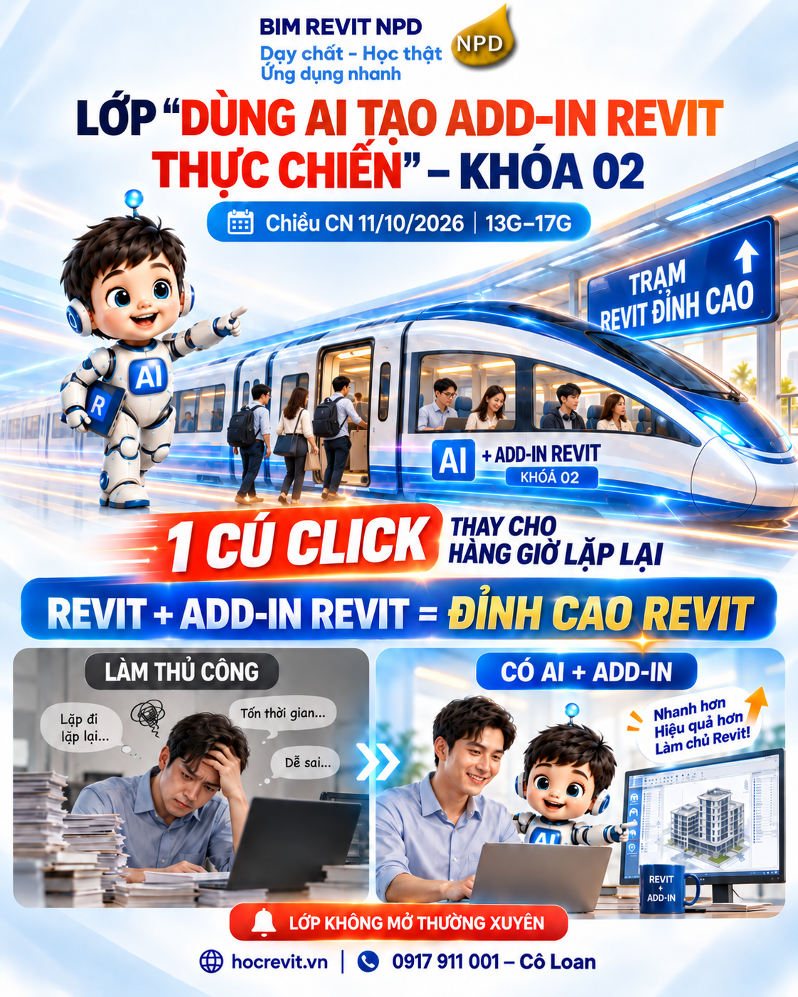LỚP “DÙNG AI TẠO ADD-IN REVIT THỰC CHIẾN” – KHÓA 02 - Khai giảng: ngày 11 tháng 10 năm 2026