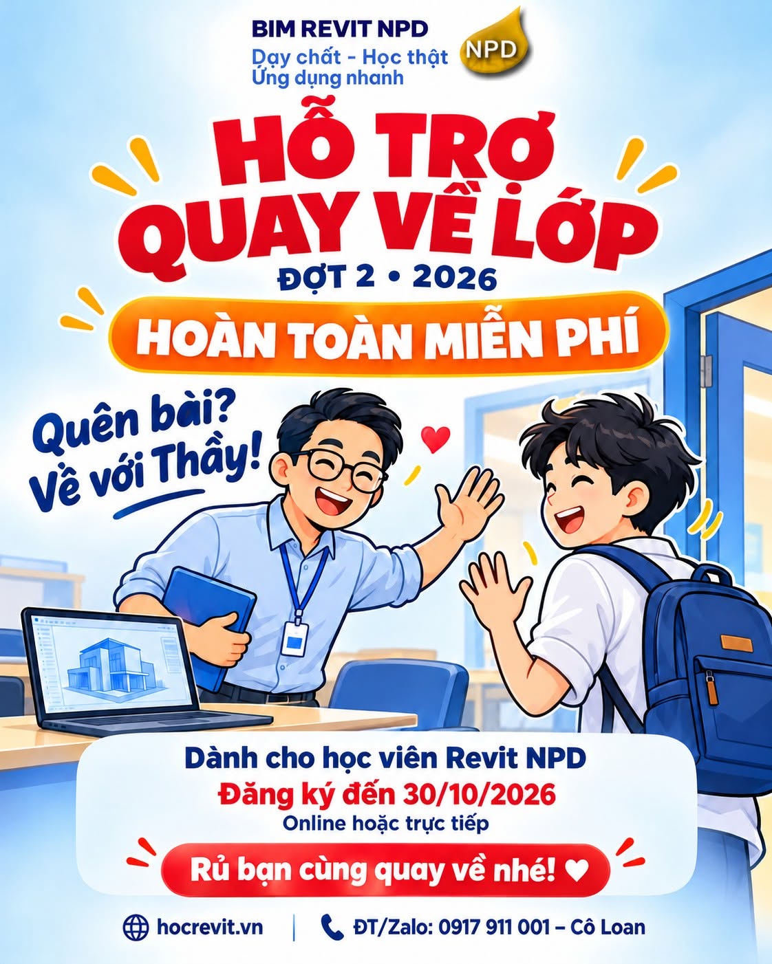 CHƯƠNG TRÌNH HỖ TRỢ QUAY VỀ LỚP BIM REVIT – ĐỢT 2 NĂM 2026