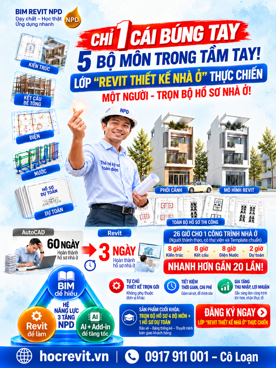 Lớp Revit "Thiết kế Nhà ở" - Chỉ 1 cái búng tay, 5 bộ môn trong tầm tay!
