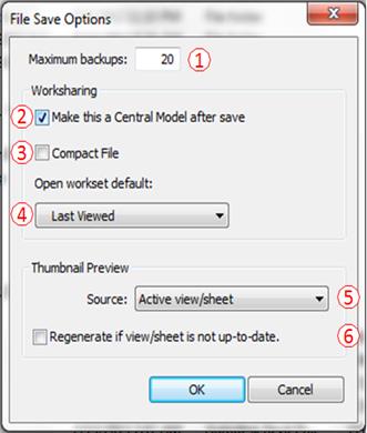 Save As với option để tạo file central trong Revit